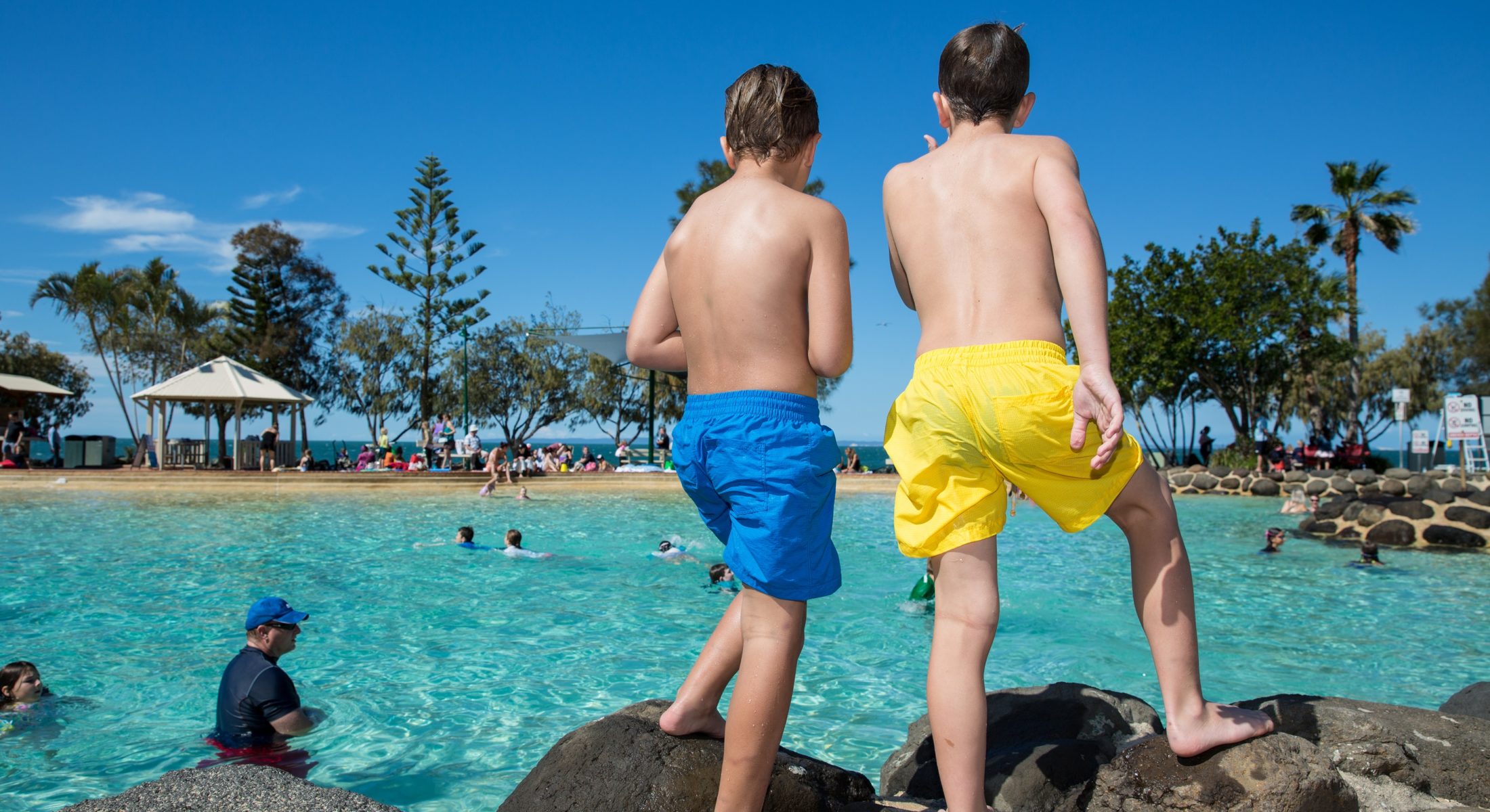 Settlement Cove Redcliffe Lagoon Swimming With The Kids Summertime Near Brisbane Standing Moreton Bay Region